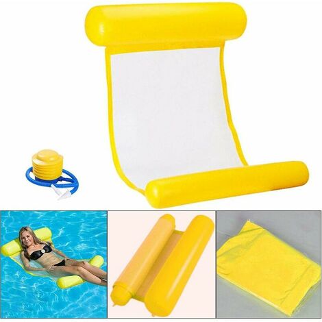 Hamaca hinchable, boya inflable para cama de piscina y tumbona hinchable para piscina hinchable, hamaca portátil flotante plegable multiusos ultraligera (amarillo)