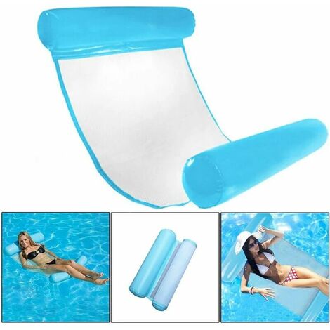 Hamaca hinchable, boya inflable para cama de piscina y tumbona hinchable para piscina hinchable, hamaca portátil flotante plegable multiusos ultraligera (azul)