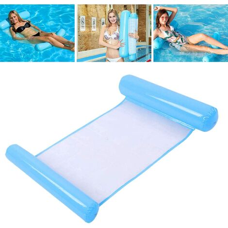 Hamaca inflable de agua, sofá cama, cama inflable 4 en 1 para piscina, hamaca flotante plegable multiusos, flotador de playa portátil ultraligero (azul claro)
