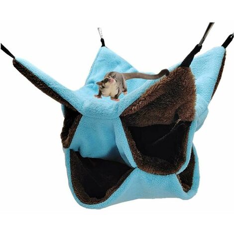 Hamaca para roedores, hámster, cama colgante, hurón, nido acogedor para dormir con laberinto geométrico de 3 capas para animales pequeos, rata, hámster, ardilla para jugar y dormir, azul