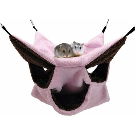 Hamaca para roedores, hámster, cama colgante, hurón, nido acogedor para dormir con laberinto geométrico de 3 capas para animales pequeos, rata, hámster, ardilla para jugar y dormir, rosa