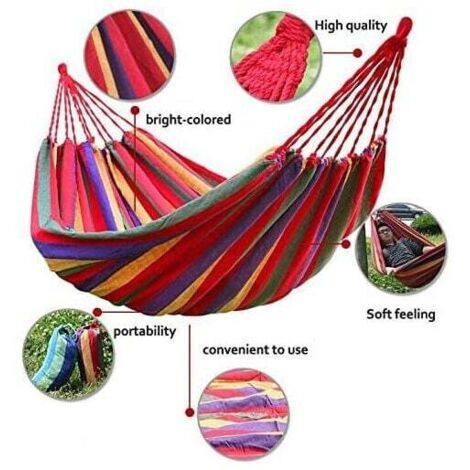 Hamaca portátil de lona de paracaídas, de algodón transpirable, para jardín, viajes, camping, para dos personas, carga máxima de 300 kg, multicolor (2 personas, rojo)