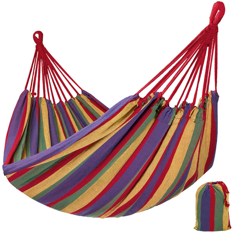 

Tectake - Hamaca relax con bolsa para guardar - sillón colgante para jardín, hamaca multicolor de algodón y poliéster, hamaca de camping con bolsa de