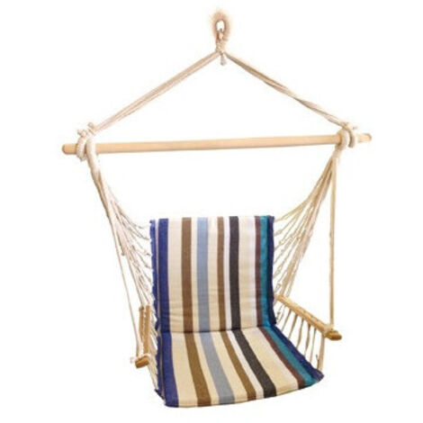 Hamaca suspendida Twist de poliéster y algodón 350 g/m² con reposabrazos de madera – interior/exterior