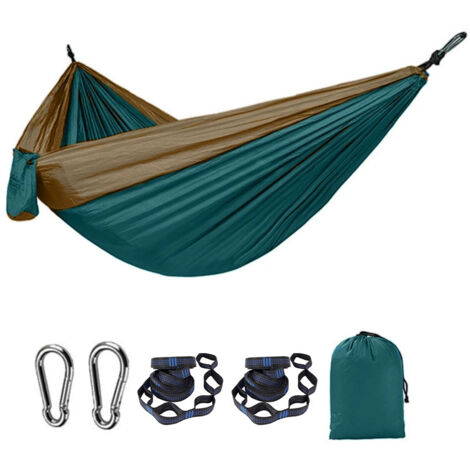 Hamaca ultraligera de viaje para camping  Capacidad de carga de 300 kg (270 x 140 cm) Nylon de paracaídas  2 mosquetones de alta calidad, 2 correas de nylon  Para interior/exterior/jardín
