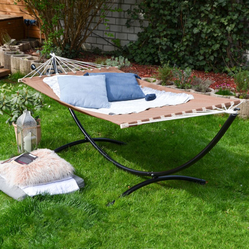 

AMANKA XXL Hamaca grande para 2 personas 200x120 con dos barras de madera Marrón