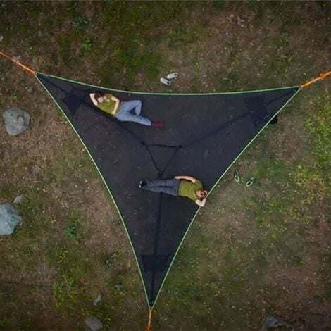 START Hamacs de camping géants triangulaires, camping en plein air, hamac de camping aérien géant, hamac multi-personnes, camping aérien portable, confortable, terrasse de jardin, mobilier pliant (noir, 4 x