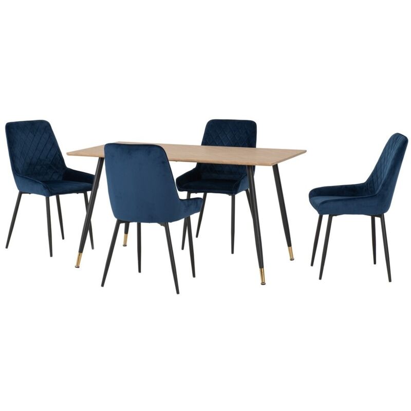 Hamilton & Avery Medium Indoor Dining Set - Medium Oak Effect/Sapphire Blue Velvet