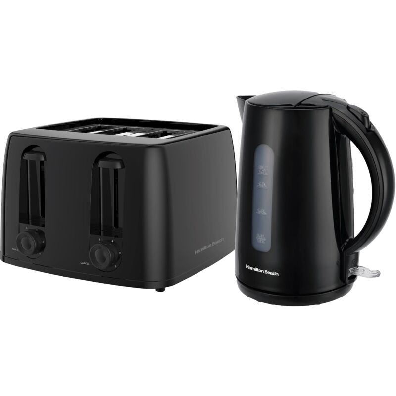 Hamilton Beach Essential Rapid Boil Kettle & 4 Slice Toaster Set Black