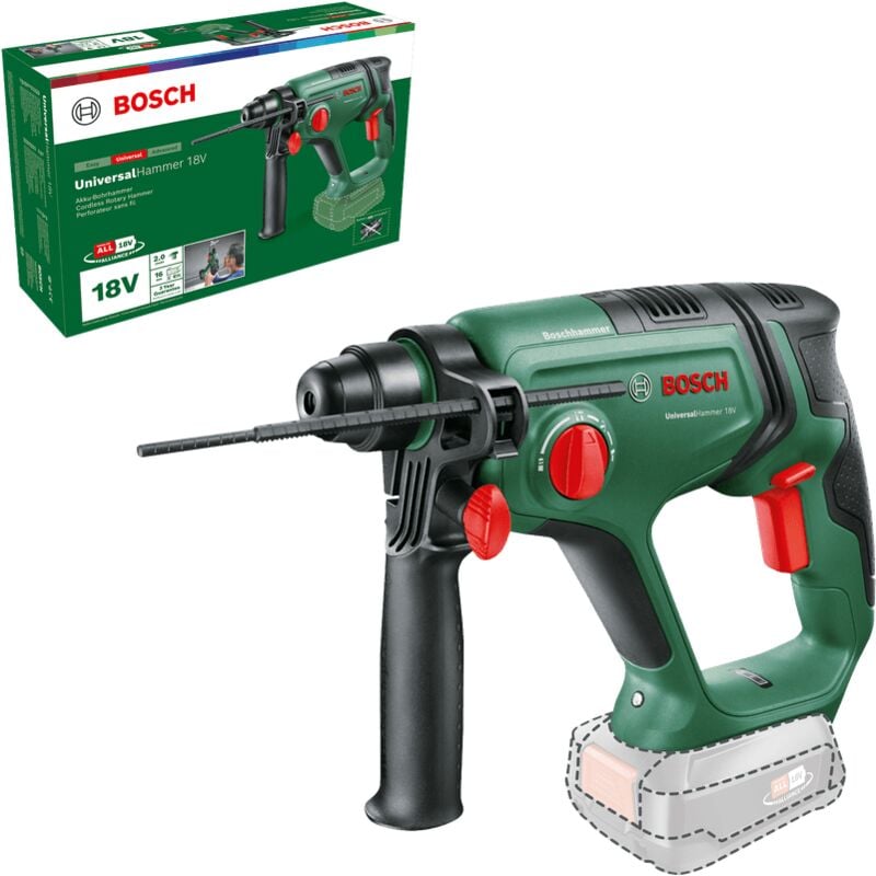 Bosch - Marteau-perforateur sans fil UniversalHammer 18V (sans batterie, système 18 v, énergie de frappe de 2,0 j, mandrin sds plus, carton)