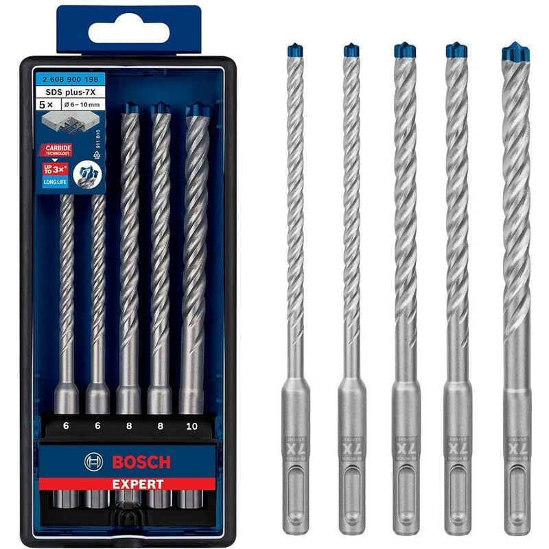 Professional expert 7X sds Plus 5 Piece Drill Bit Set Blue Tip Tough Box - Bosch