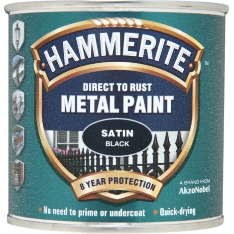 Hammerite 5084904 Direct to Rust Satin Finish Metal Paint Black 250ml HMMSFSB250