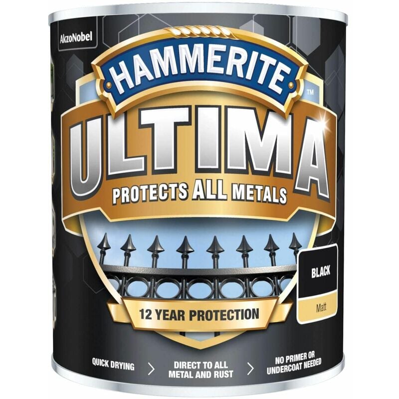 Hammerite - Ultima Matt Metal Paint - 750ml - Black - Black