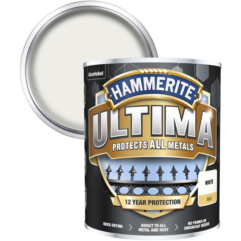 Hammerite Ultima Matt Metal Paint - 750ml - White