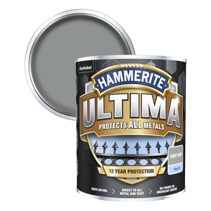 Hammerite - Ultima Smooth Metal Paint - 750ml - Light Grey - Light Grey