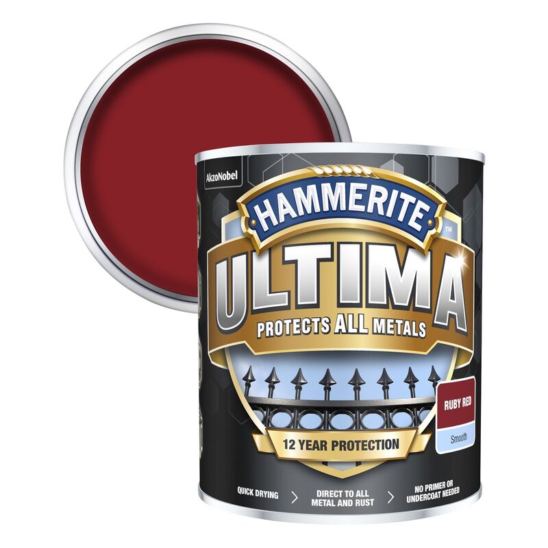 Hammerite - Ultima Smooth Metal Paint - 750ml - Ruby Red