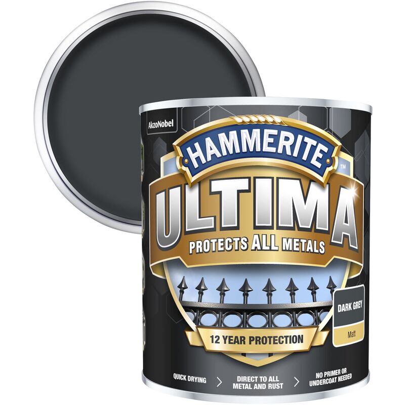 Hammerite - Ultima Matt Metal Paint - 750ml - Dark Grey - Dark Grey