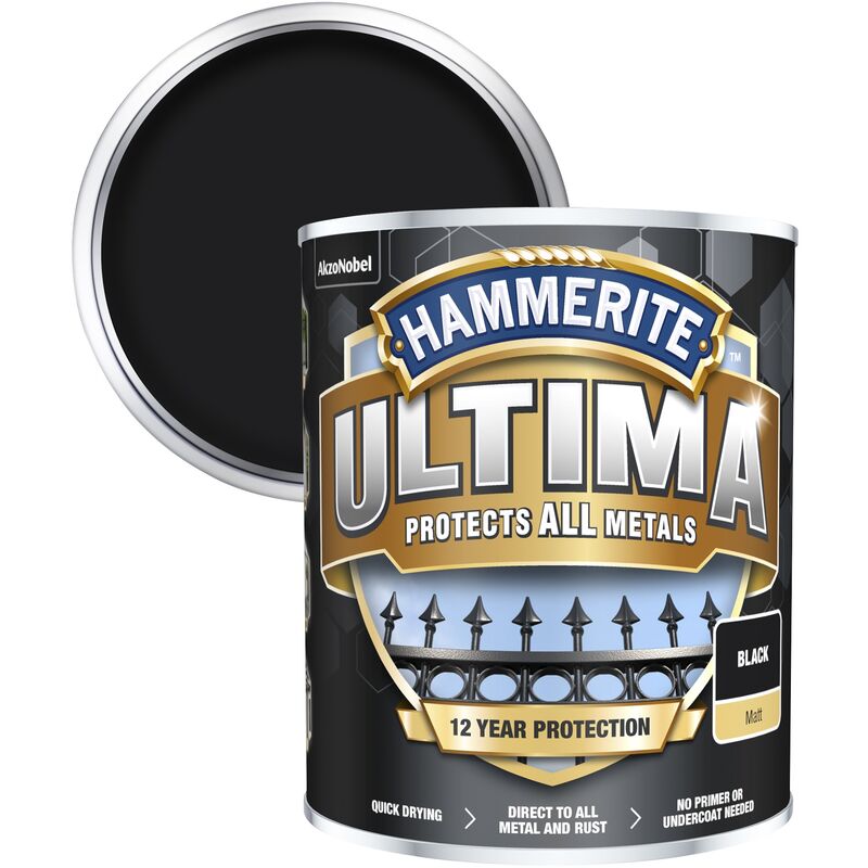 Hammerite - Ultima Matt Metal Paint - 750ml - Black - Black