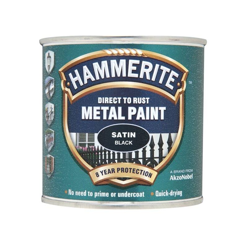 Hammerite - 5084904 Direct to Rust Satin Finish Metal Paint Black 250ml HMMSFSB250