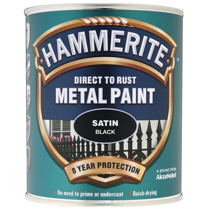 Hammerite - Satin Direct To Rust Metal Paint- 750ML - Black - Black