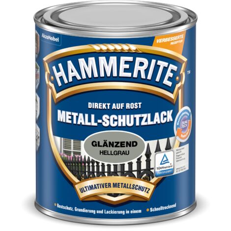 Hammerite Metallschutzlack Glänzend, 3in1- Rostschutz, Hellgrau, 750 ml