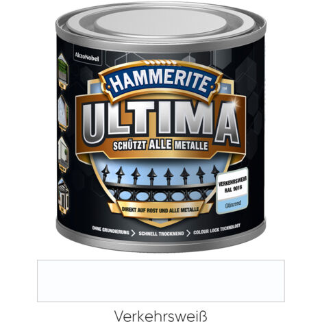 Hammerite Metallschutzlack ULTIMA glänzend verkehrsweiß RAL 9016 250 ml Metallschutzlack