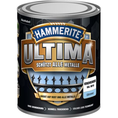 Hammerite Metallschutzlack Ultima GlĂ¤nzend, VerkehrsweiĂź, RAL 9016, 750 ml