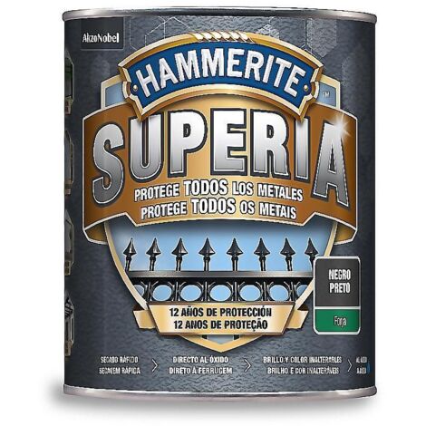 HAMMERITE superia forja negro 0.750 l lata , Hammerite Superia efecto forja liso negro 0.750 L Nueva generación en esmalte antioxidante al agua. - Aplicado directo al óxido sin