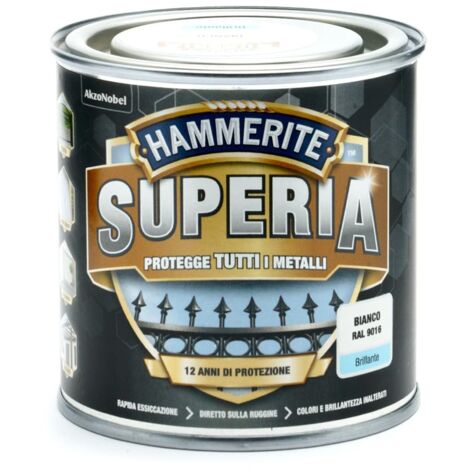Hammerite Superia smalto metallo antiruggine interno e esterno, Brillante Bianco, 250 ml