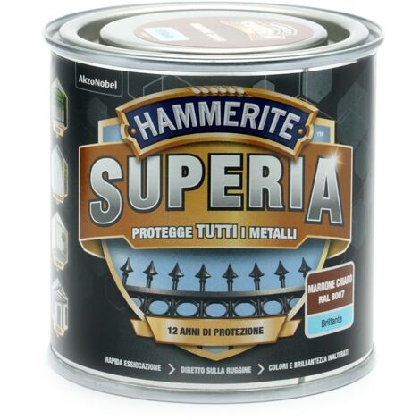Hammerite Superia smalto metallo antiruggine interno e esterno, Brillante Marrone Chiaro, 250 ml