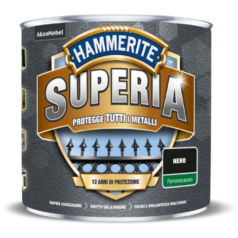 Hammerite Superia smalto metallo antiruggine interno e esterno, Ferromicaceo Nero, 750 ml