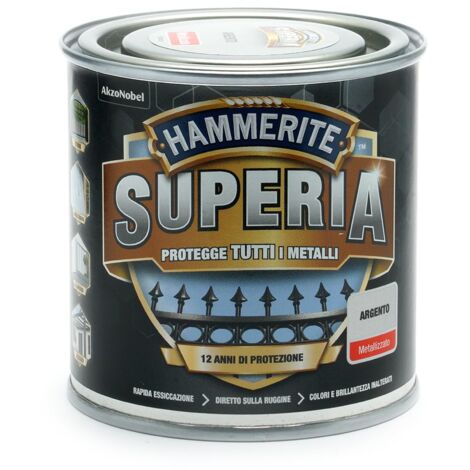 Hammerite Superia smalto metallo antiruggine interno e esterno, Metallizzato Argento, 250 ml