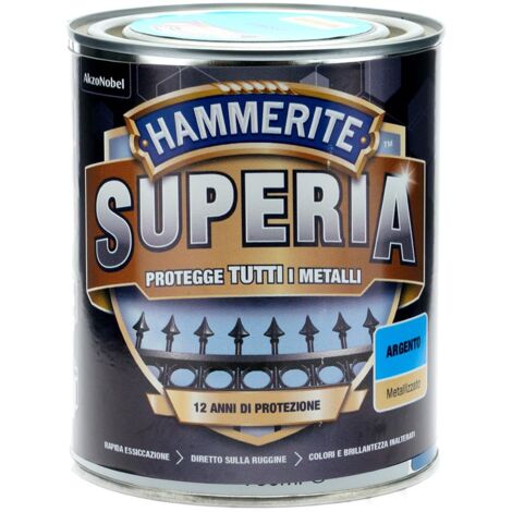 Hammerite Superia smalto metallo antiruggine interno e esterno, Metallizzato Argento, 750 ml