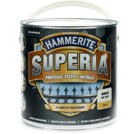 Hammerite Superia smalto metallo antiruggine interno e esterno, Opaco Bianco, 2.5 L