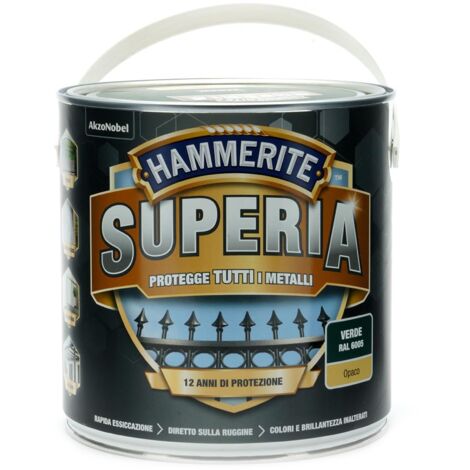 Hammerite Superia smalto metallo antiruggine interno e esterno, Opaco Verde, 250 ml