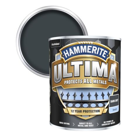 Hammerite Ultima Smooth Metal Paint - 750ml Dark Grey - Durable Rust-Resistant Finish