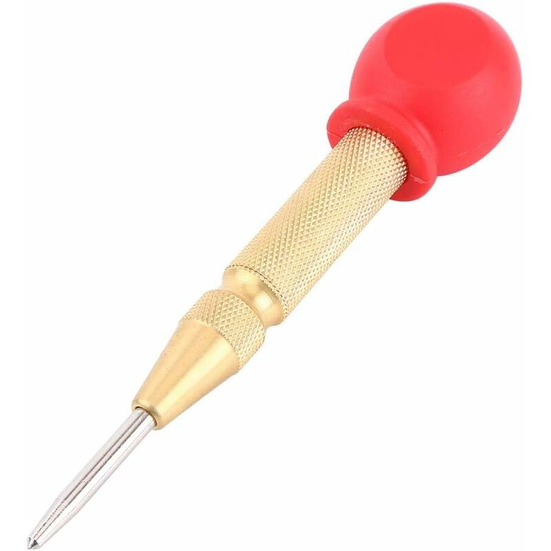 Hammerless Punch Marking Tool, Dimple Craft Tool, hss Tip + Brass/Carbon Steel Handle + Red(Gold) Protective Cap