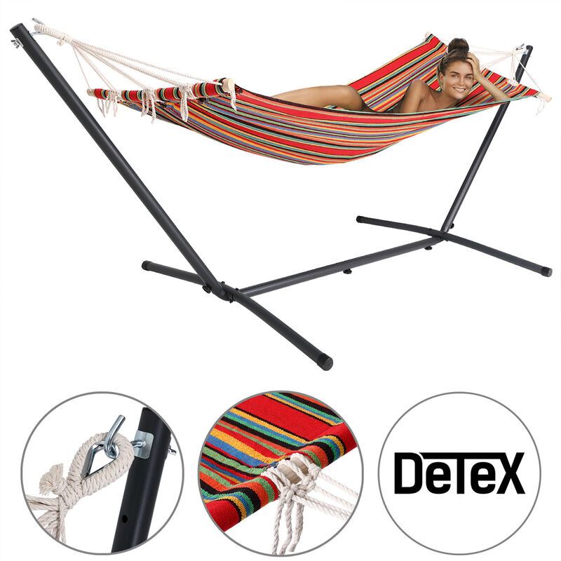 Detex - Hammock Freestanding 295cm Metal Frame Stand Outdoor Patio Garden Standing Sun Day Bed 100 kg Capacity Terrace Balcony Summer Swinging Travel