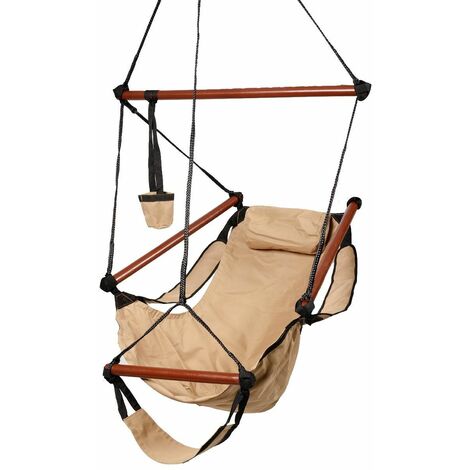 Hammock Hanging Chair W/Pillow & Drink Holder & Footrest Outdoor Swing Seat UK