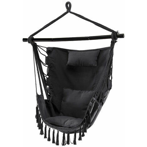 Hammock Macrame Swing Chair Home Garden Hanging Rope Seat with Pillow & Cushions