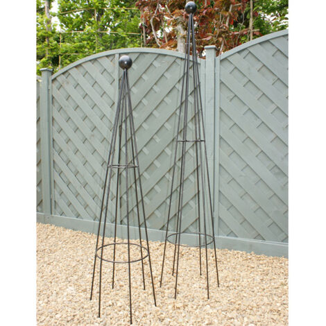 Hampton 5Ft Obelisk - Garden Plant Support - Solid Steel - L36.7 x W33 x H152.4 cm - Black - Finial is an additional extra