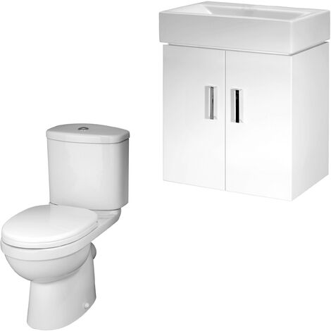 Hamstall Cloakroom Bundle - Wall Hung Vanity Basin Unit, Toilet Pan, Cistern & Seat (Tap Not Included) - Gloss White - Balterley