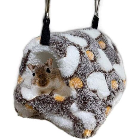 main image of "Hamster Cage Hammock, Plush Hanging Bed for Small Animals, Guinea Pig Nest Bedding, Squirrel Hedgehog Gerbils Winter Warm Soft Sleep Cute House (17 x 15 cm)"