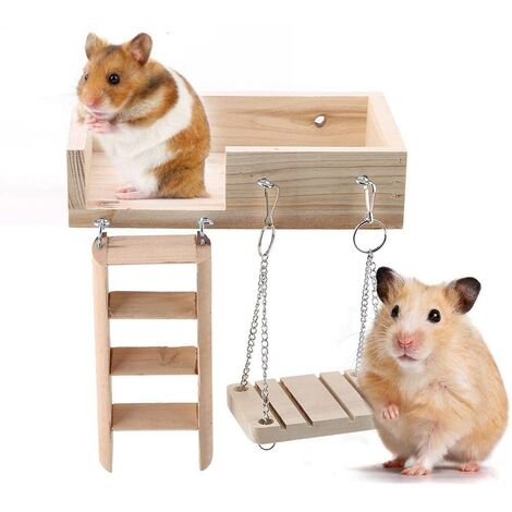 Hamster Jouet, Plate Forme d'Échelle en Bois Balançoire Échelle Ensemble De Jouet pour Souris Gerbille Rat Chinchillas Écureuil Cochon d'Inde