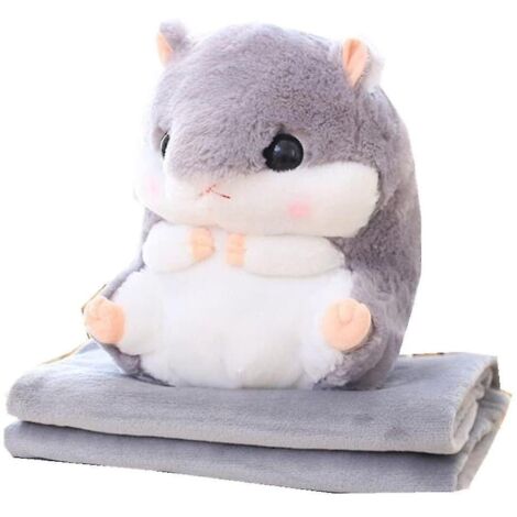Hamster mignon cachant un oreiller et une couverture douce 100x170 cm