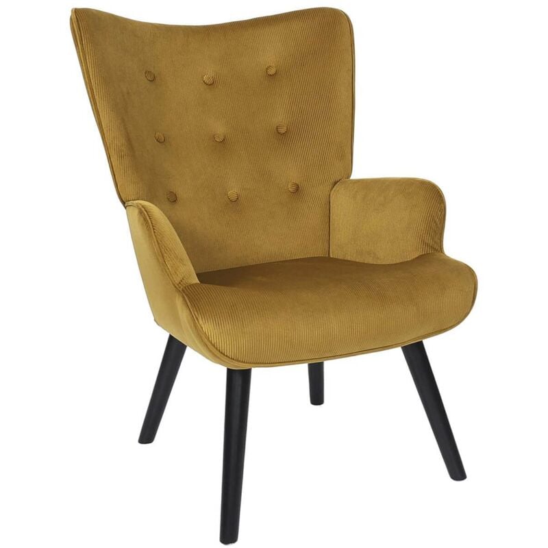 Altobuy - hamza - Fauteuil Tissu velours côtelé moutarde et piétement hévéa laqué noir