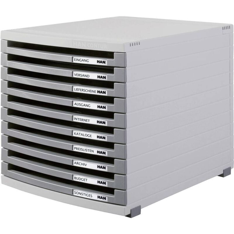 HAN - 1510-0-19 Caisson à tiroirs gris clair din A4, din B4, din C4 Nombre de tiroirs: 10