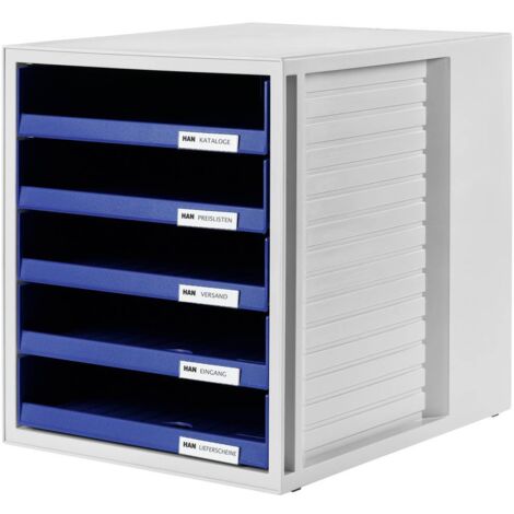 HAN Schubladenbox 1401-14 DIN A4 5Schubfächer PS blau/lichtgrau