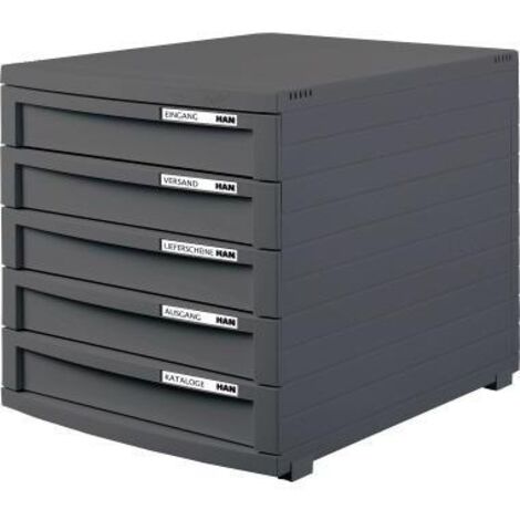 HAN Schubladenbox HAN CONTUR 5 Schubladen DIN A4 DIN B4 DIN C4 Polystyrol Gehäusefarbe:dunkelgrau Farbe der Schublade: dunkelgrau