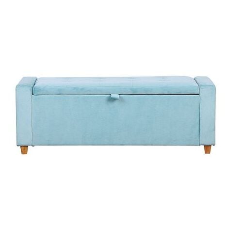 Hana Velvet Ottoman Large Padded Storage Bench - Blue
